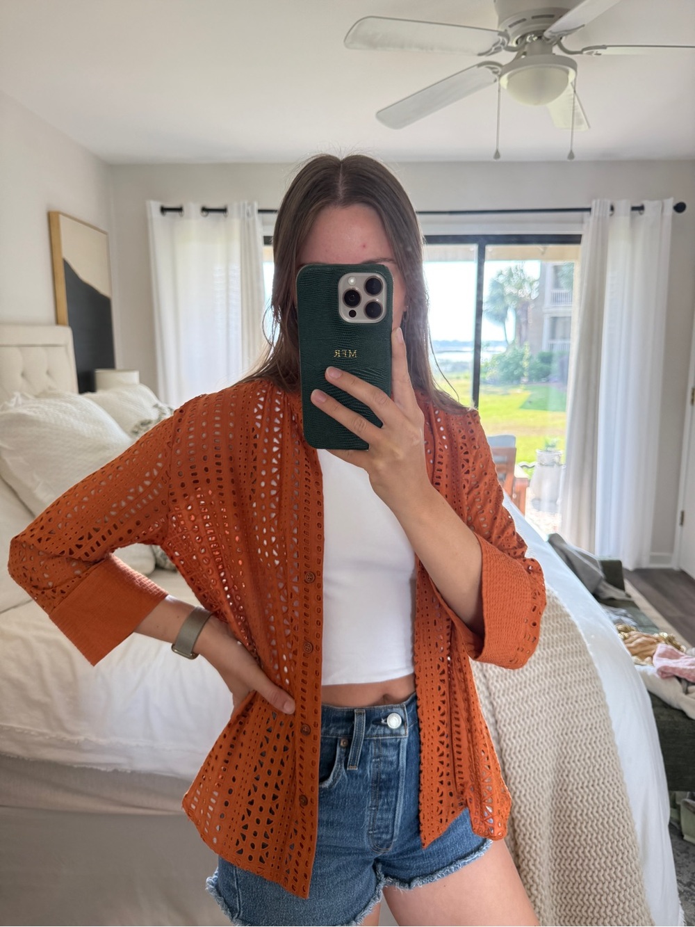 Zara Eyelet button down shirt - Rust Orange